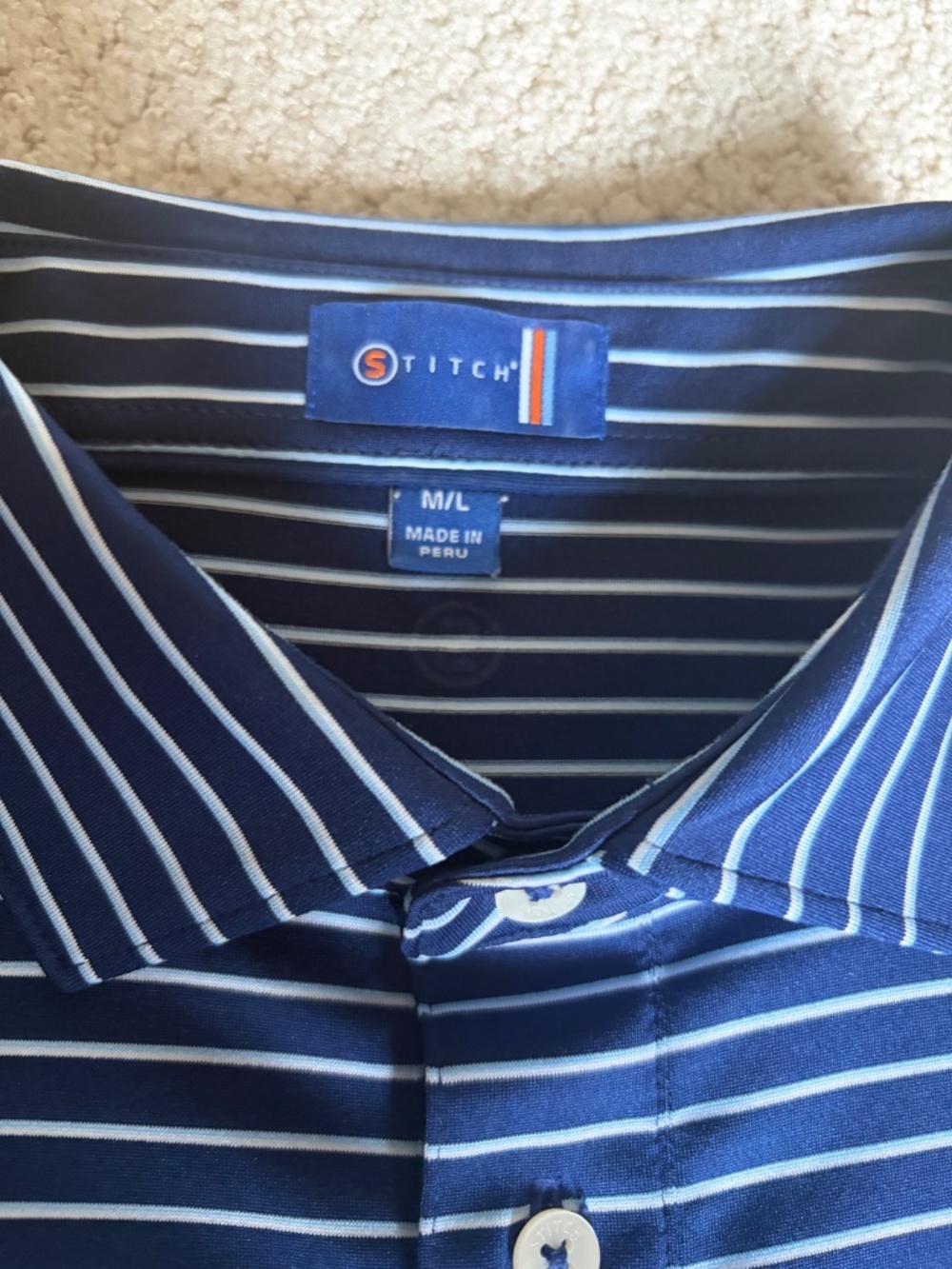 Stitch polo short sleeve shirt Bleeker Stripe M/L Navy Blue - Picture 11 of 13